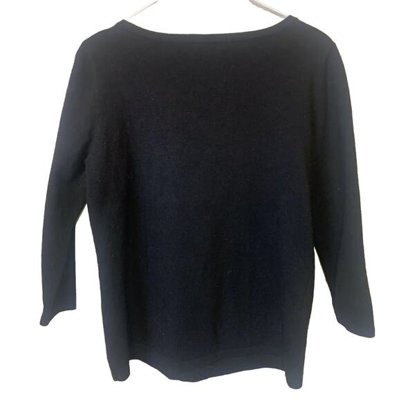 Adrienne Vittadini Sweater Womens Large Black Ruffled Neck 3/4 Sleeve Pullover - Picture 2 of 13